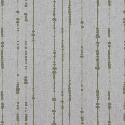 Green Patterned Linen Curtain Fabric - Pearls Olive - Natural base fabric.