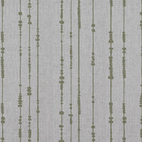 Green Patterned Linen Curtain Fabric - Pearls Olive - Natural base fabric.