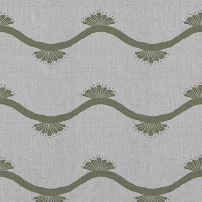 Green Abstract Linen Curtain Fabric - Nelani Khaki - Natural base fabric.
