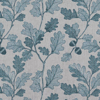 Blue Botanical Linen Curtain Fabric - Olini Blue Stone - Natural base fabric.