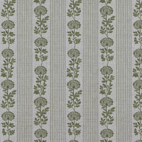 Green Floral Stripe Linen Curtain Fabric - Skye Khaki - Natural base fabric.