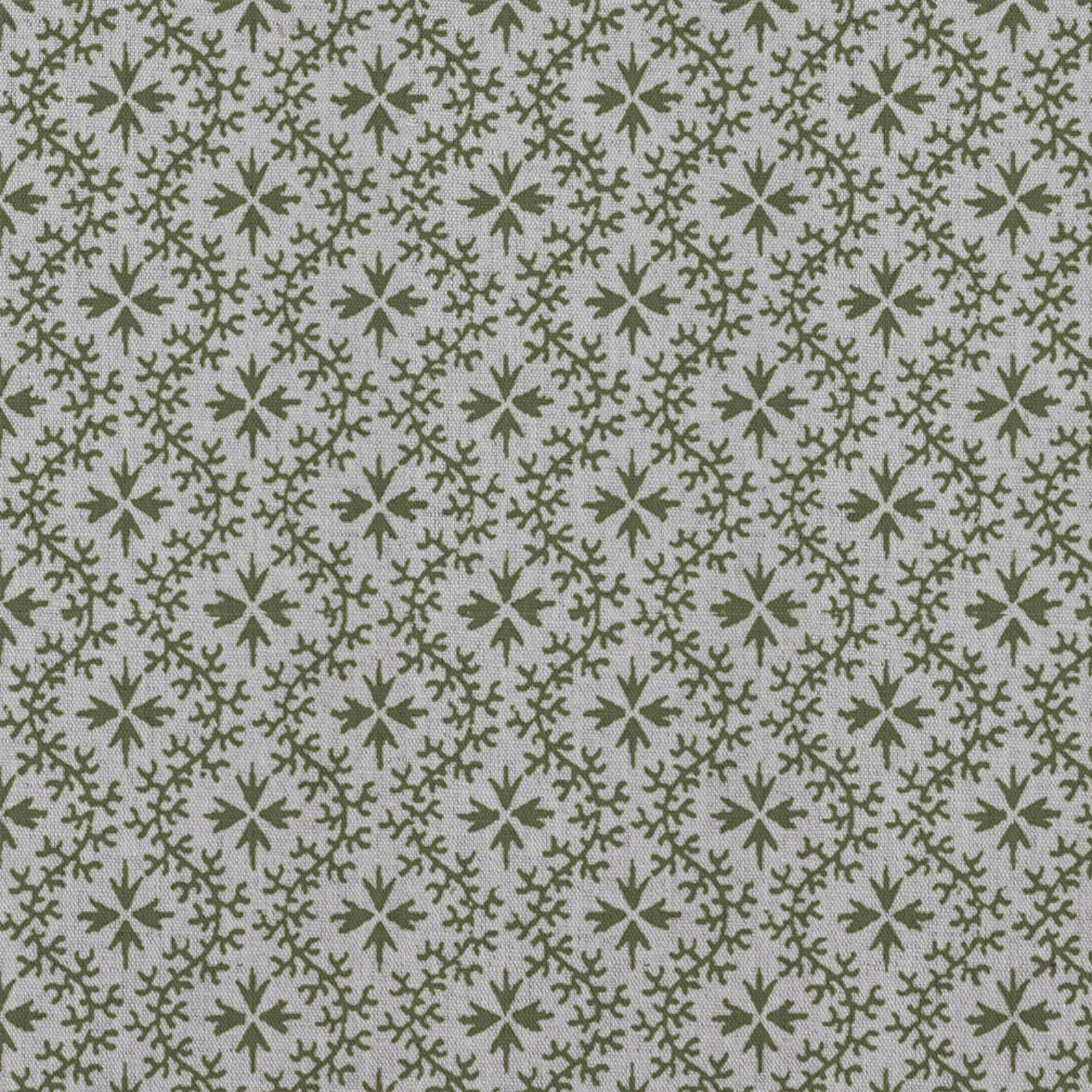 Green Abstract Linen Curtain Fabric - Unica Khaki - Natural base fabric.