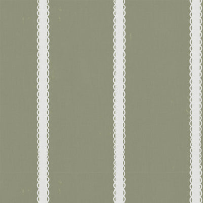 Green Striped Linen Curtain Fabric - Franny Moss-WHT - White base fabric.