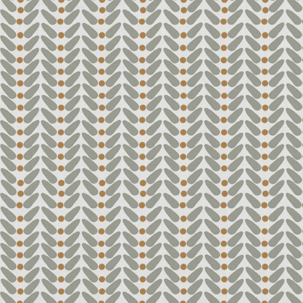 Hilda Ochra - White Linen fabric printed with Taupe and Yellow Orange