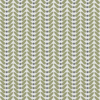 Hilda Olive - White curtain fabric printed with Green and Grey