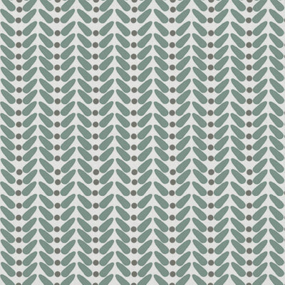 Hilda Sage - White Linen fabric printed with Green and Taupe