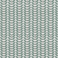 Hilda Sage - White Linen fabric printed with Green and Taupe