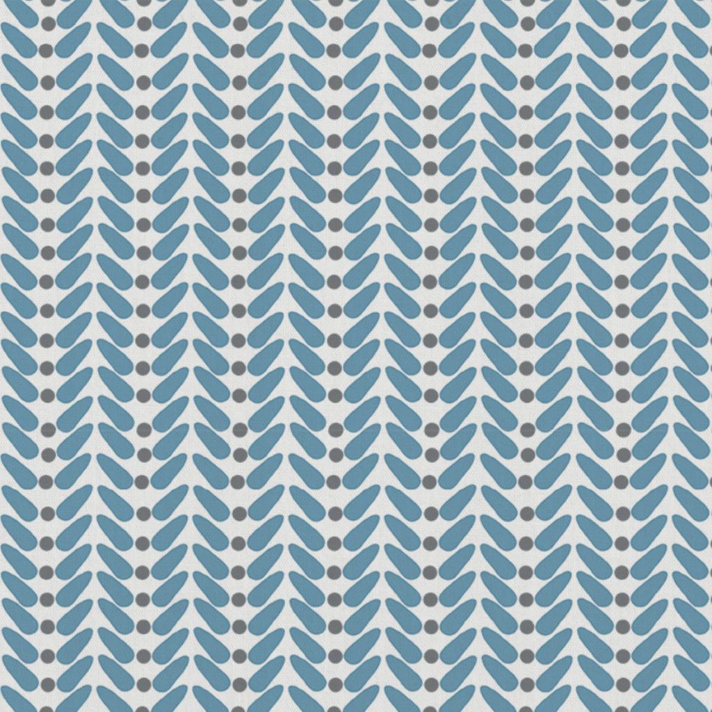 Hilda True Blue - White curtain fabric printed with Blue and Grey