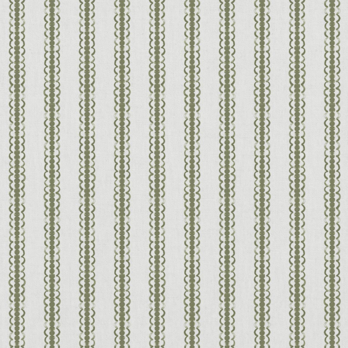 Green Striped Linen Curtain Fabric - Kamillah Moss-WHT - White base fabric.