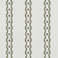 Green Abstract Striped Linen Curtain Fabric - Margarie Moss-WHT - White base fabric.