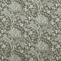 Katarina Moss - White linen fabric with Green floral print
