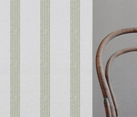 Sumi Moss-WHT - White curtain fabric with Green Striped print