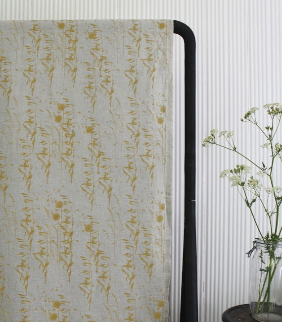 Breeze Mustard - Curtain fabric with Yellow botanical pattern