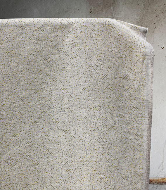 Pia Mustard - Curtain fabric, abstract Mustard Yellow leaf pattern