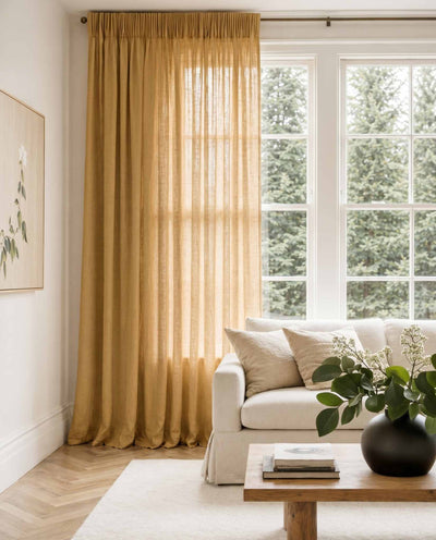 Mustard Yellow Pleated linen curtains