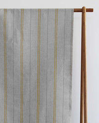 Elise Mustard - Linen Cotton mix curtain fabric, Yellow & Grey stripes