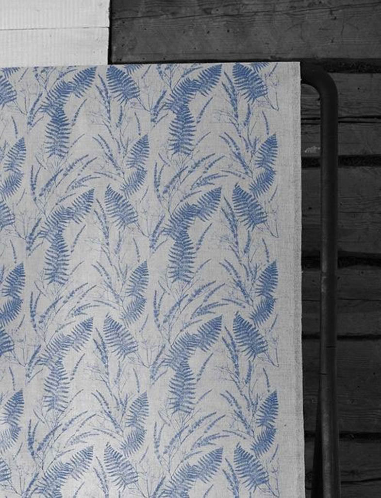 Fernia Night Blue - Fabric for curtains with Blue pattern