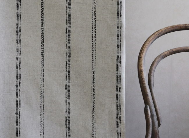 Rae Noir - Curtain fabric with Black hand drawn stripes
