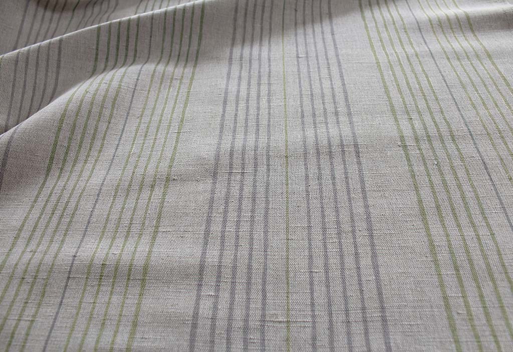 Else-Olive- Linen Cotton mix curtain fabric, Green & Grey stripes