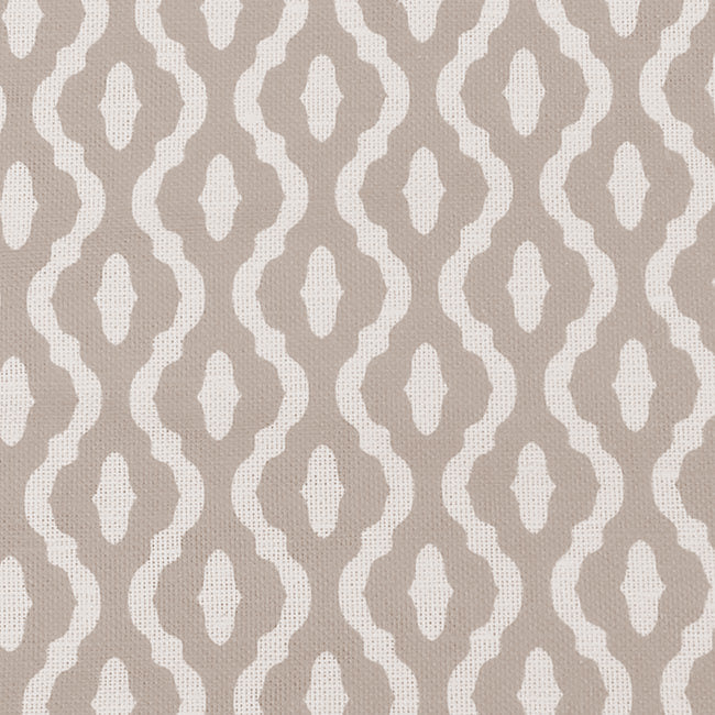 Oona Taupe - White linen mix fabric, Light Brown abstract print