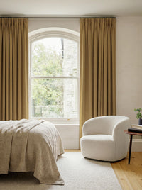 Orange 100% Linen Triple Pleat curtains. Beata Honey by Ada & Ina
