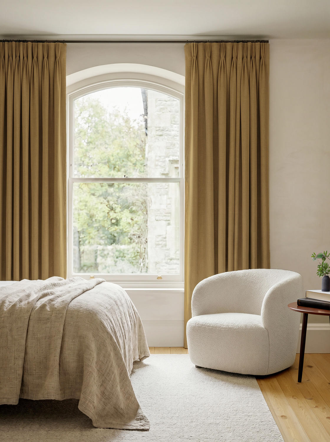 Orange 100% Linen Triple Pleat curtains. Beata Honey by Ada & Ina