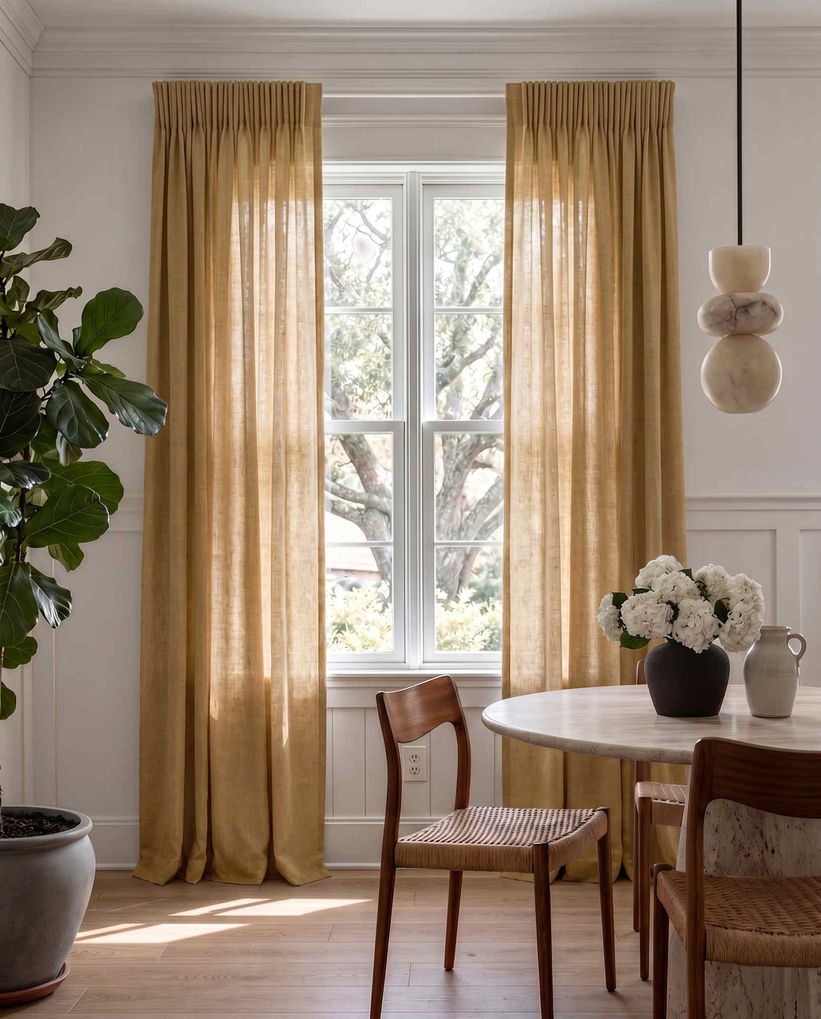 Orange 100% Linen Unlined curtains - Pencil pleat heading. Beata Honey by Ada & Ina