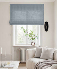 Pale Blue Linen Roman blind - Cotton lined. Made of pre-washed 100% linen Bianco Hazy Sky by Ada & Ina.