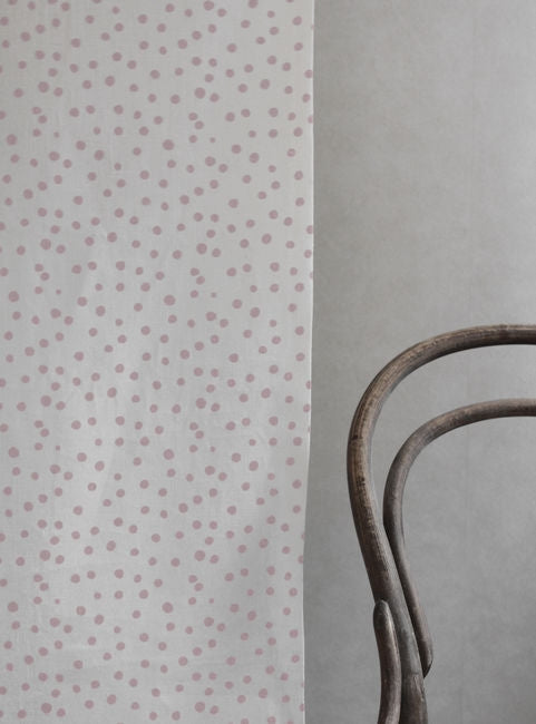 Dottie Peony-WHT - Dotted fabric with Pink spots, 100% Linen