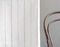 Inga Peony - White Striped Curtain fabric with Pink decorative stripes, 100% Linen