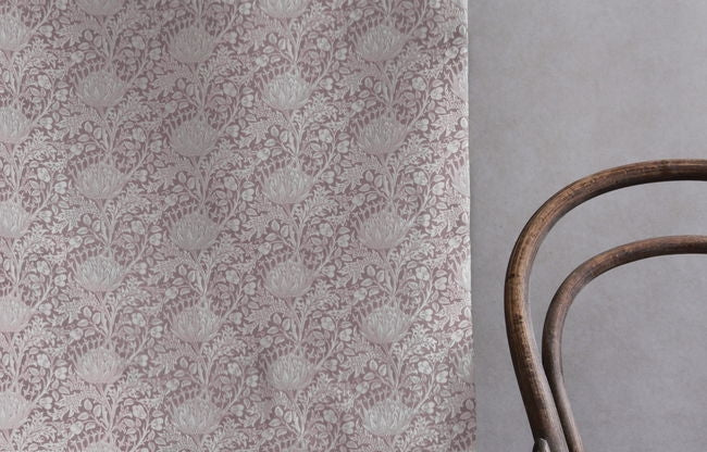 Katarina Peony - White linen fabric with Pink floral print