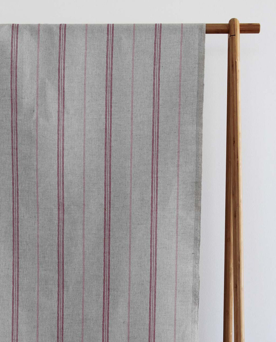 Elise Pink Cherry - Linen Cotton mix curtain fabric, Pink & Red stripes