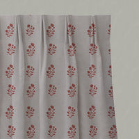 Red Floral Linen Pleated Curtain - Cherie Crimson Red - Natural base fabric.