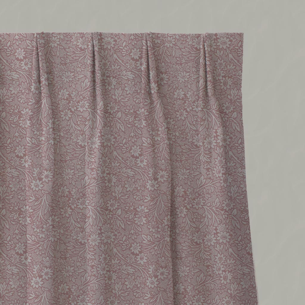 Pink Floral Linen Pleated Curtain - Cheye Dusty Pink - Natural base fabric.