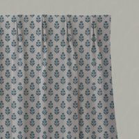 Blue Floral Linen Pleated Curtain - Doris Blue Stone - Natural base fabric.