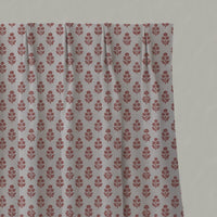 Red Floral Linen Pleated Curtain - Doris Crimson Red - Natural base fabric.