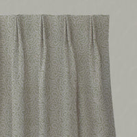 Green Abstract Linen Pleated Curtain - Freeda Khaki - Natural base fabric.