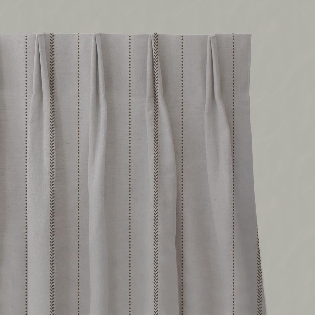Brown Patterned Linen Pleated Curtain - Inari Sand - Natural base fabric.