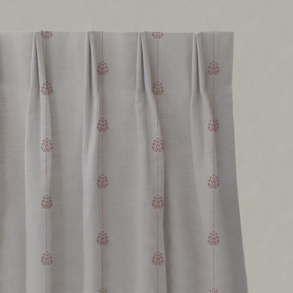 Pink Patterned Stripe Linen Pleated Curtain - Maybel Dusty Pink - Natural base fabric.