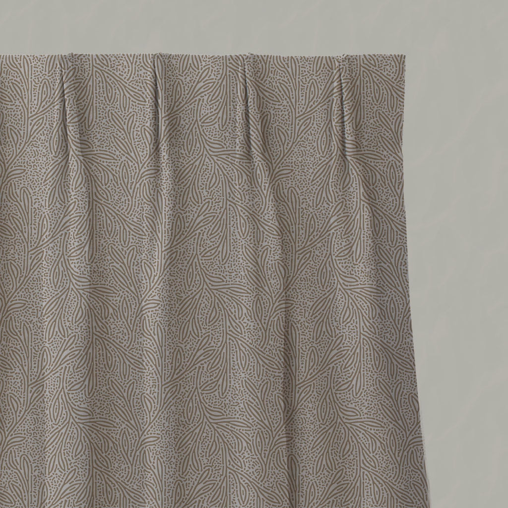 Brown Botanical Linen Pleated Curtains - Alma Sand - Natural base fabric.