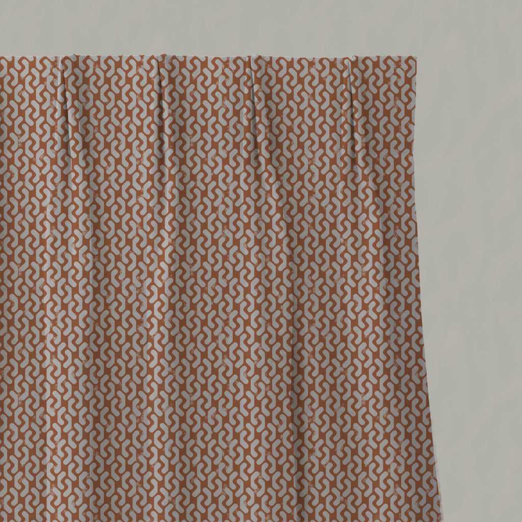 Orange Patterned Linen Pleated Curtains - Arina Burnt Orange - Natural base fabric.
