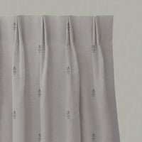 Green Floral Linen Pleated Curtains - Asli Jade Mist - Natural base fabric.