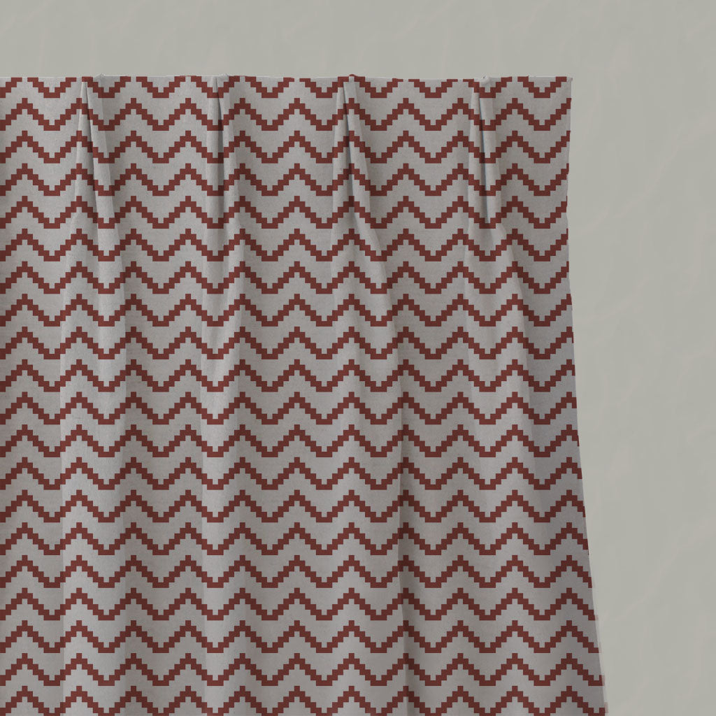 Red Patterned Linen Pleated Curtains - Azig Crimson Red - Natural base fabric.