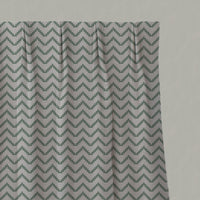 Green Patterned Linen Pleated Curtains - Azig Jade Mist - Natural base fabric.