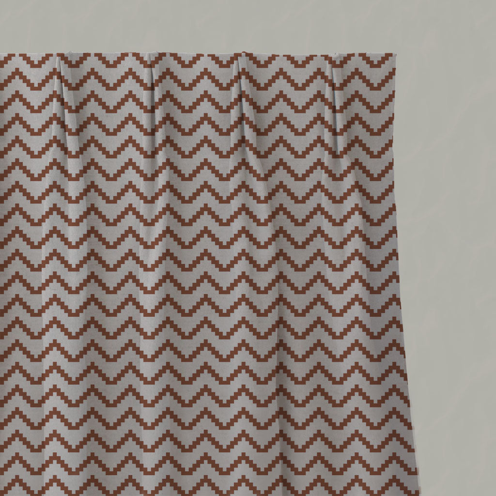 Red / Orange Patterned Linen Pleated Curtains - Azig Terracotta - Natural base fabric.