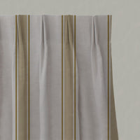 Yellow Striped Linen Pleated Curtains - Bella Gold Rod - Natural base fabric.