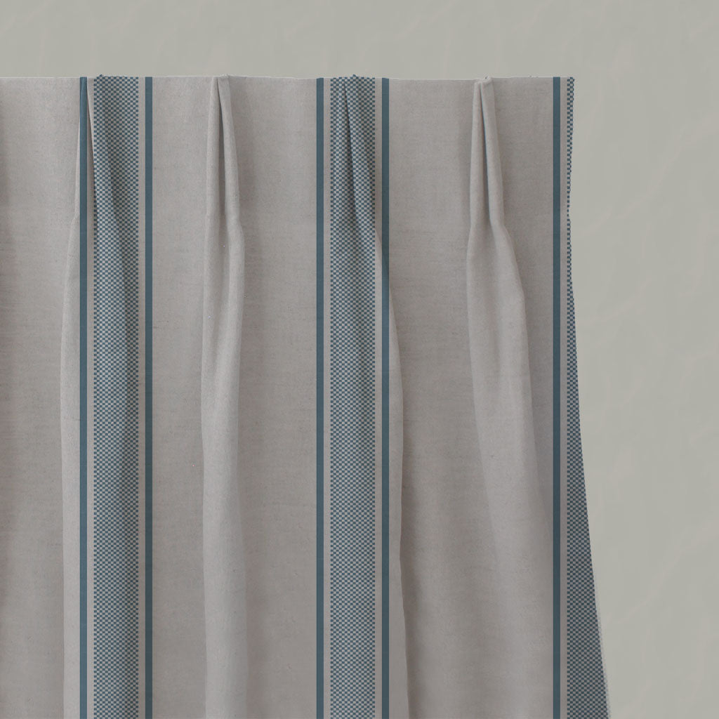 Blue Striped Linen Pleated Curtains - Bella True Blue - Natural base fabric.