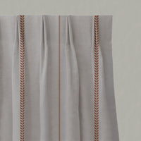 Red / Orange Striped Linen Pleated Curtains - Berit-NAT Terracotta - Natural base fabric.