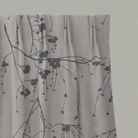 Grey Botanical Linen Pleated Curtains - Berry Ash - Natural base fabric.