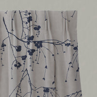 Blue Botanical Linen Pleated Curtains - Berry Deep Blue - Natural base fabric.